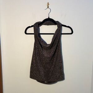 Express Black Glitter Women's Cowl Neck Halter Top